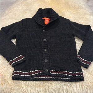 Joe Fresh Black Knit Cardigan Sweater with Red and White Accents